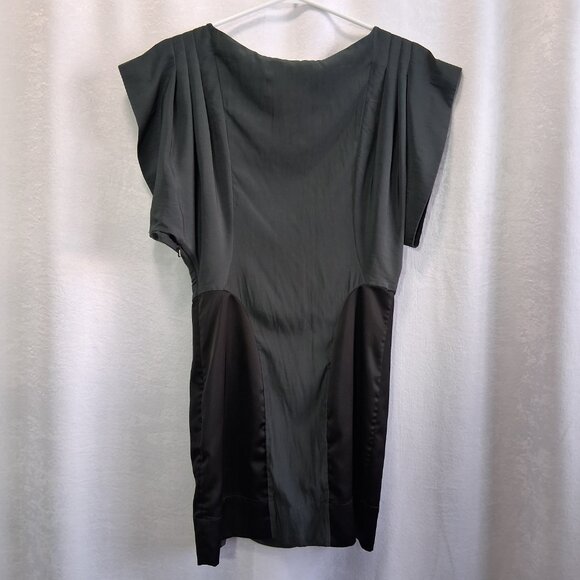 35. All Saints Silky Ruffle Sleeve Werbovy Hip Hugging Mini Dress Grey & Black 6 - Picture 5 of 7